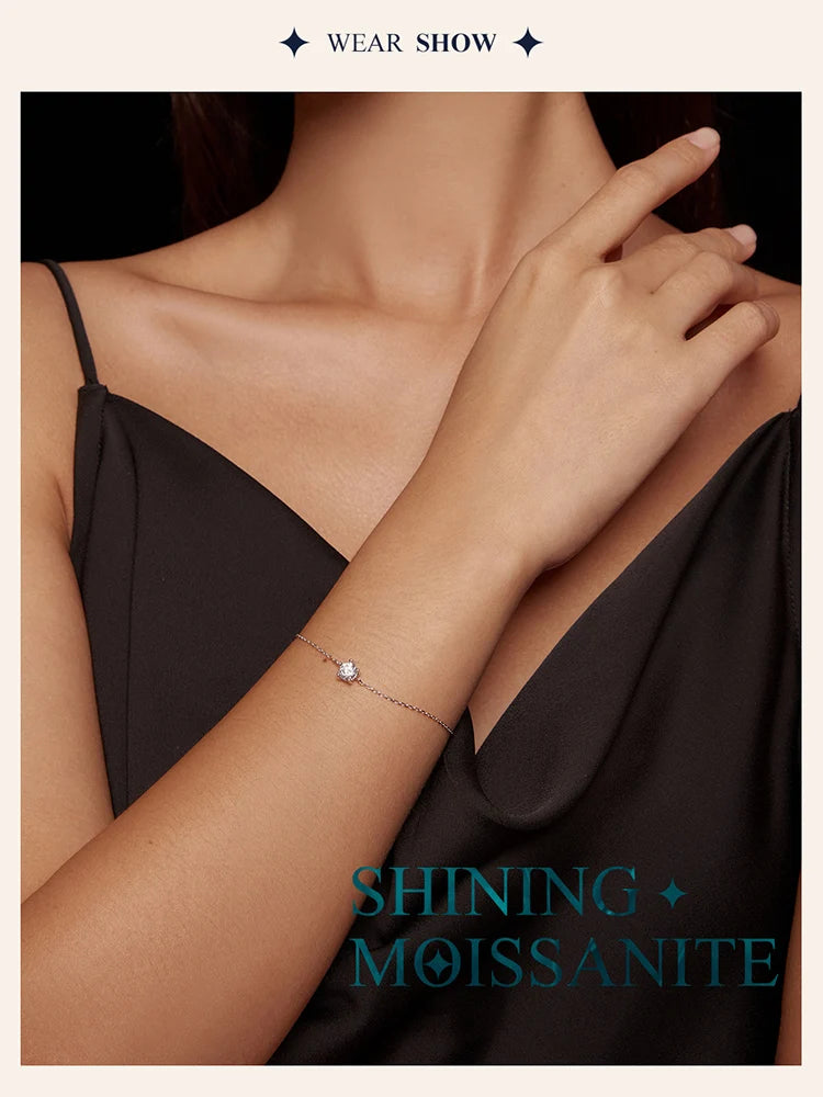 “1CT Moissanite Sterling Silver Charm Bracelet for Women”