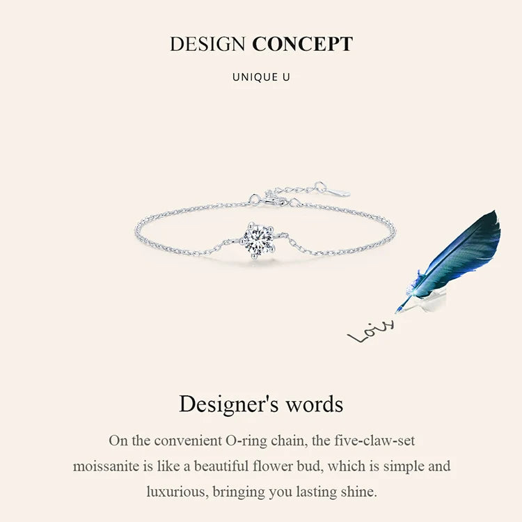 “1CT Moissanite Sterling Silver Charm Bracelet for Women”