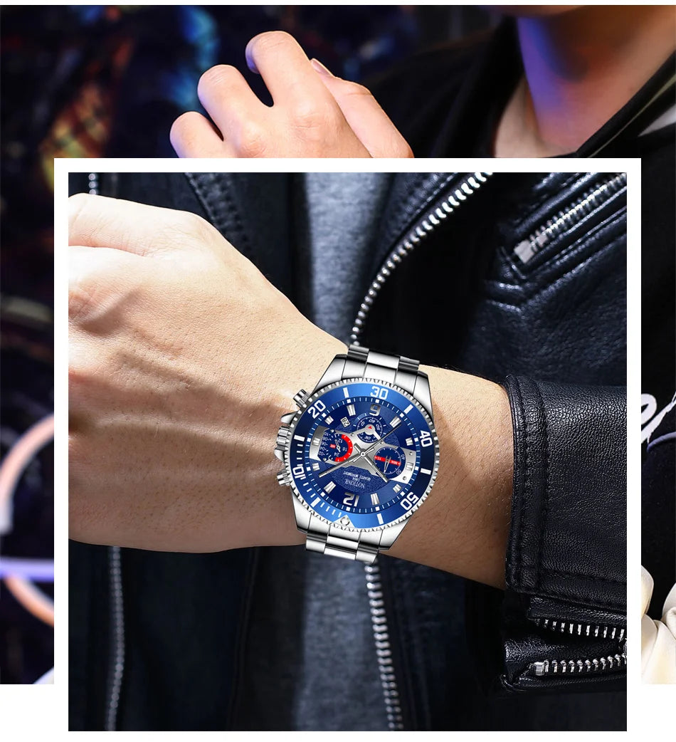 Men's Luxury Quartz Watch, Stainless Steel, Luminous