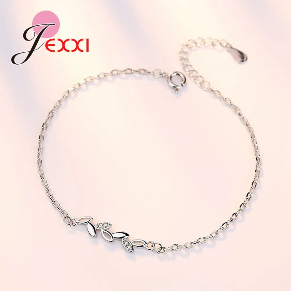 “925 Silver Branch Leaf Charm Bracelet”