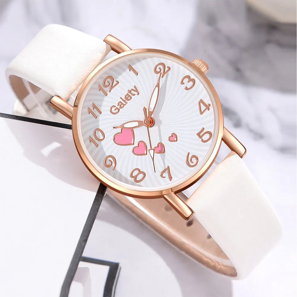 5PCS Gaiety Women's Heart Watch Set