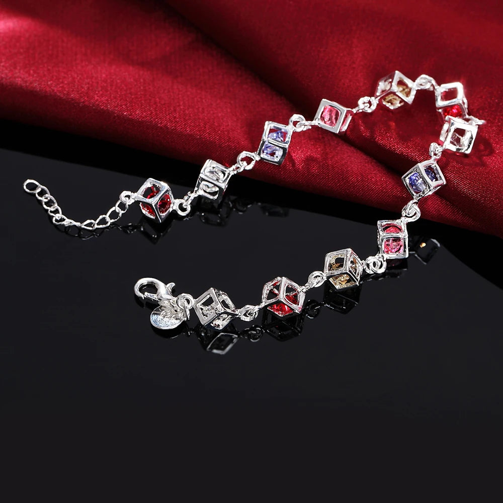 925 Silver Colorful Zircon Crystal Bracelet”