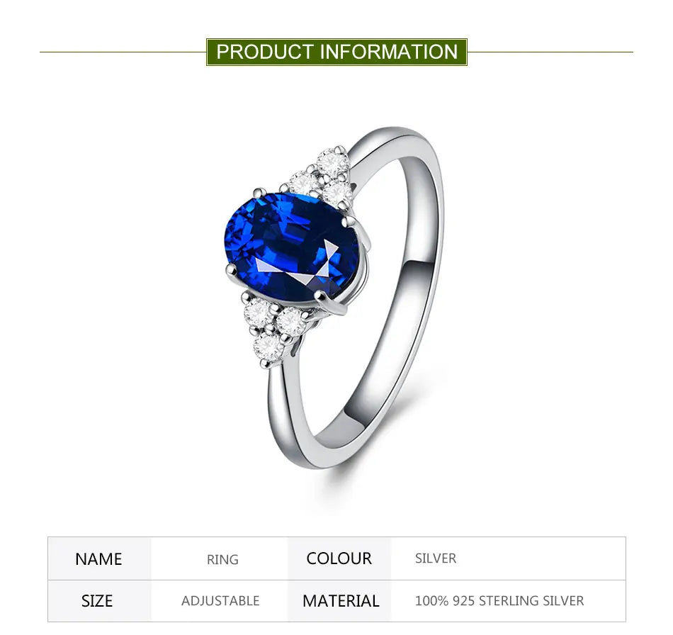 ZDADAN 925 Silver Sapphire Ring