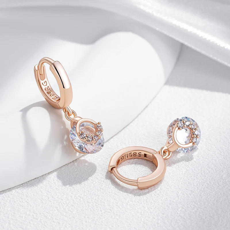 585 Rose Gold White Zircon Drop Earrings