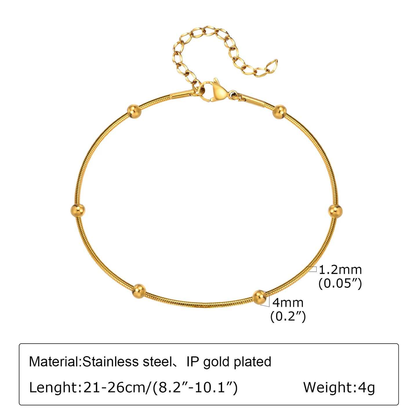 Stainless Steel Evil Eye Anklet, Blue Beads