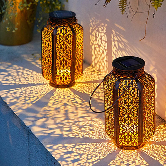Retro Solar LED Hanging Lantern – Vintage Outdoor Pathway Light