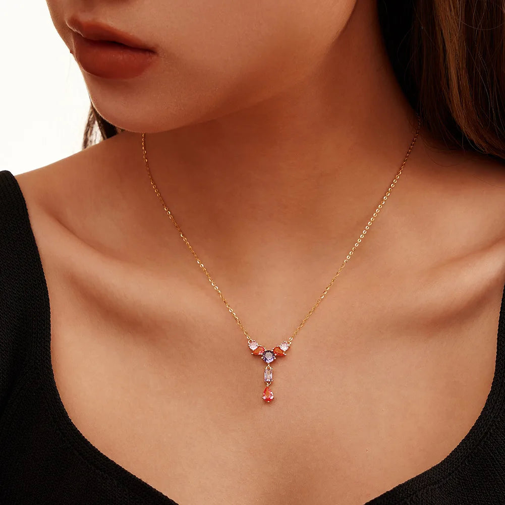 925 Silver Pink, Red & Purple Zirconia Necklace