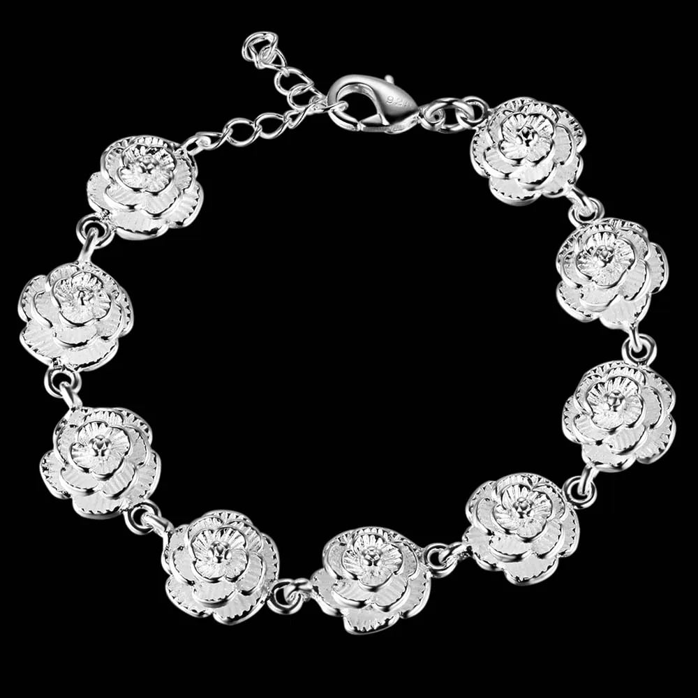 “925 Silver Flower Charm Bracelet for Women & Men”