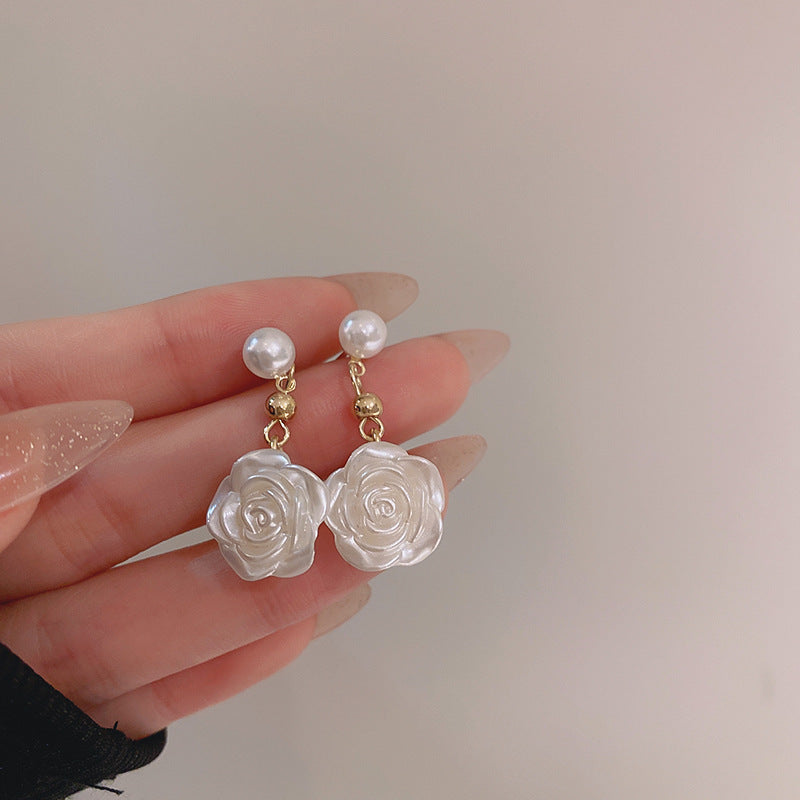 “Long Pearl Rhinestone Drop Earrings”