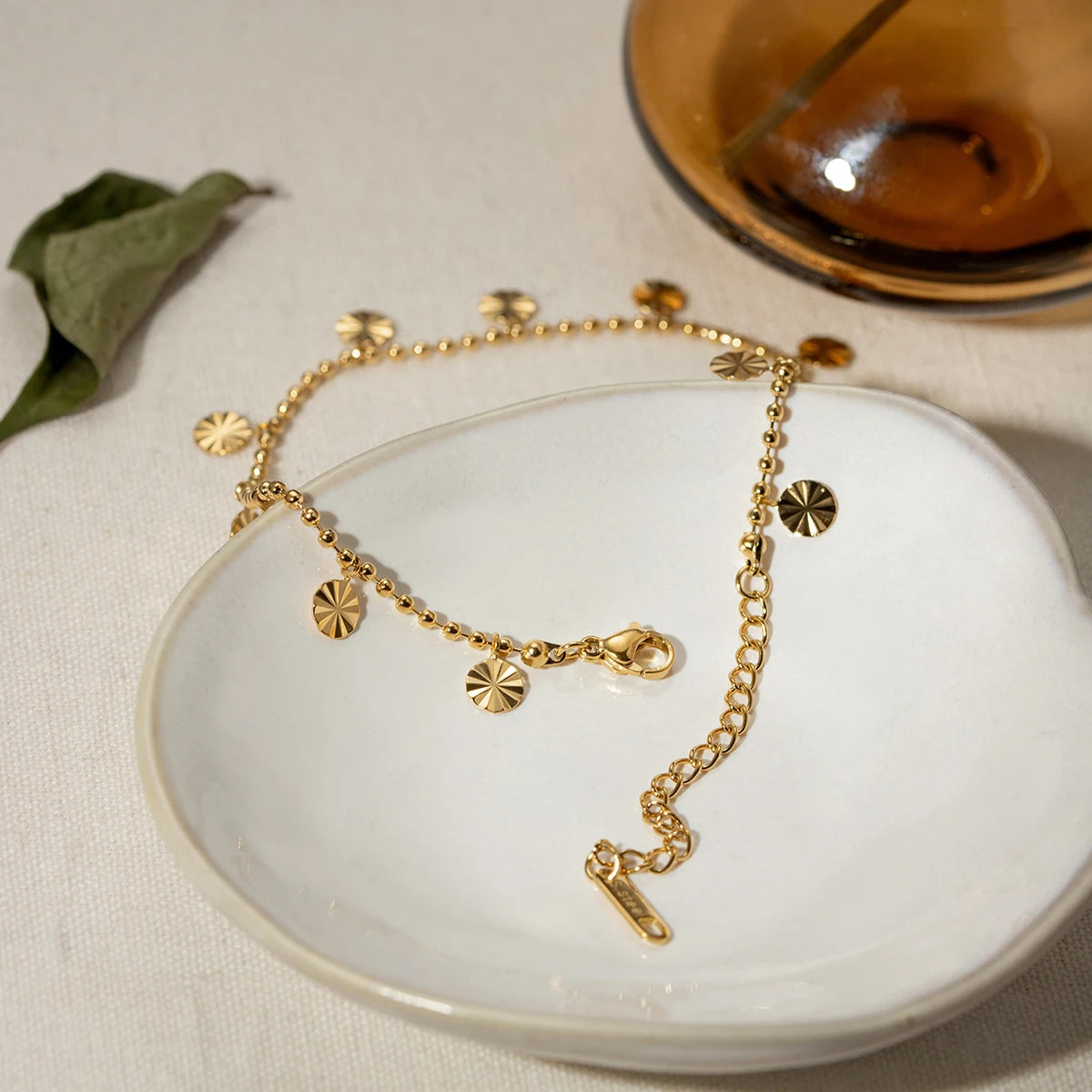 18K Gold Plated Petal Circle Anklet, Rust-Proof