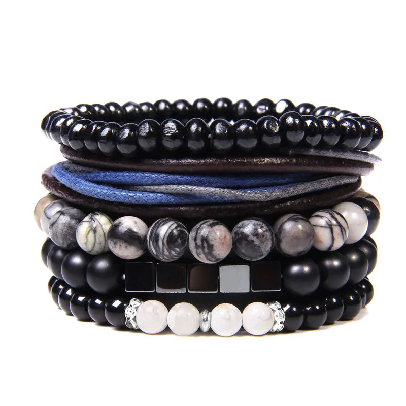 “Men’s Multilayer Wooden Bead Bracelet