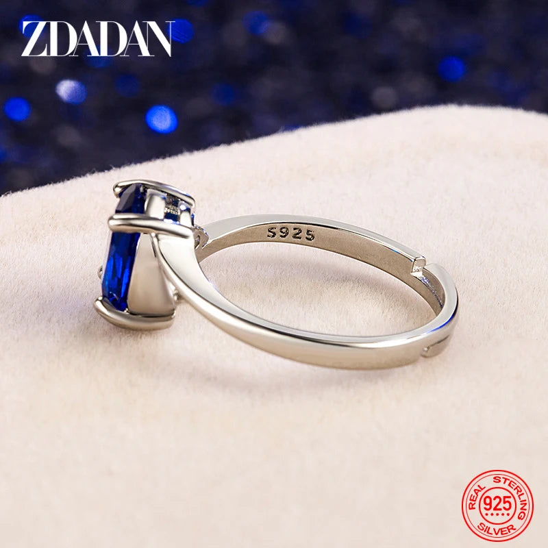 ZDADAN 925 Sterling Silver Round Crystal Ring