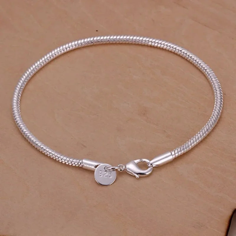 925 Silver 3mm Snake Chain Bracelet”