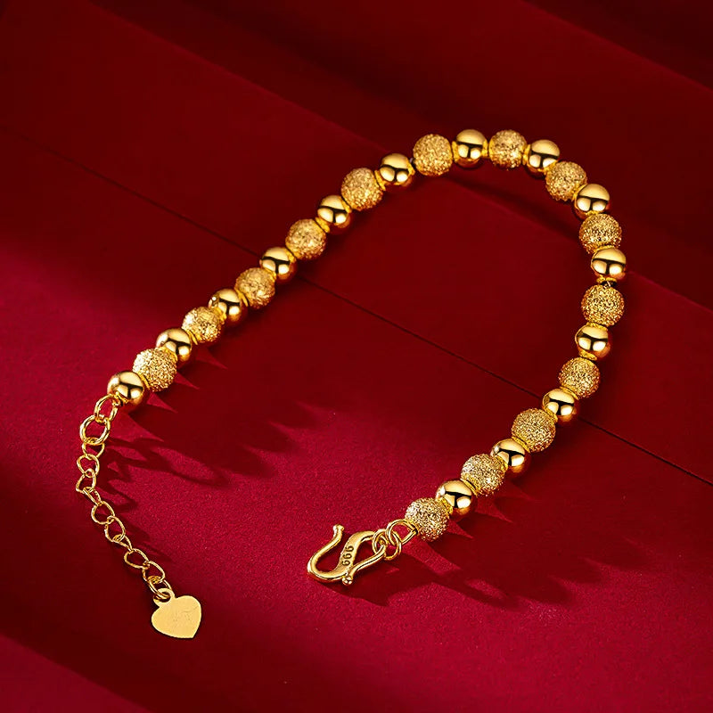 "Real 18K Gold 6mm Bead Chain Bracelet – Adjustable Jewelry Gift