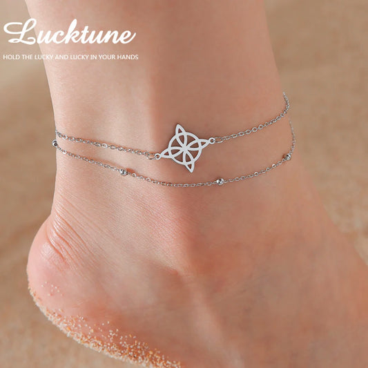 Lucktune Witch Knot Anklet, Silver Stainless Steel