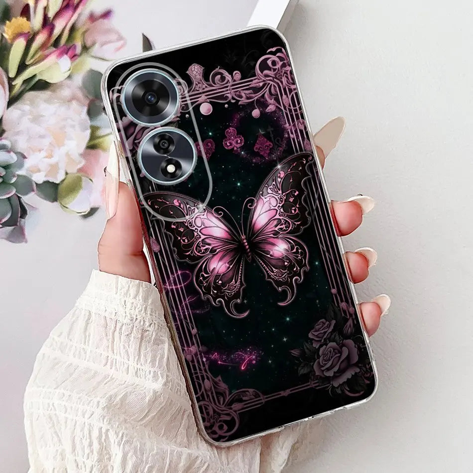 Elegant Floral Cat TPU Cover – OPPO A60