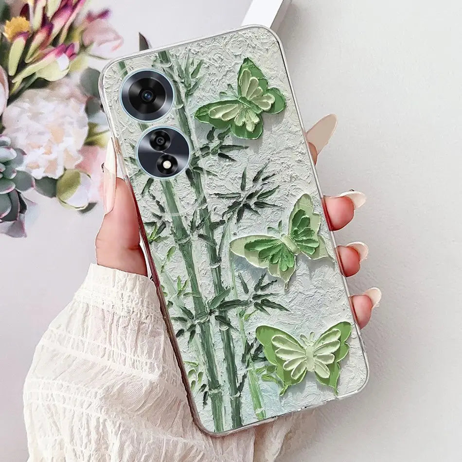 Elegant Floral Cat TPU Cover – OPPO A60