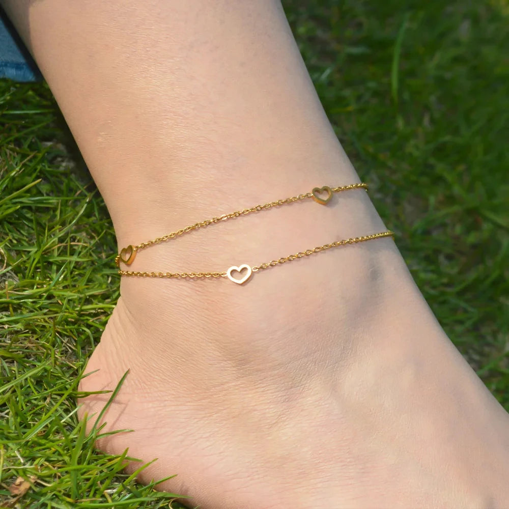 2024 Gold Stainless Steel Layered Anklet for Women