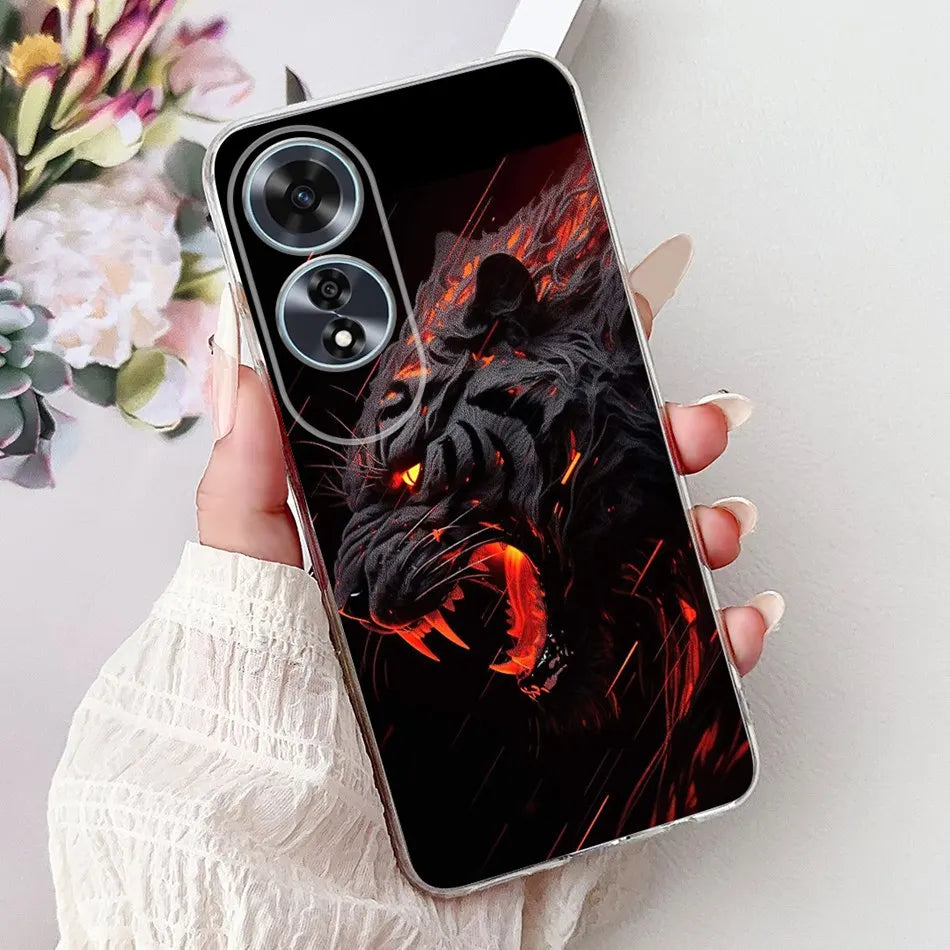Elegant Floral Cat TPU Cover – OPPO A60