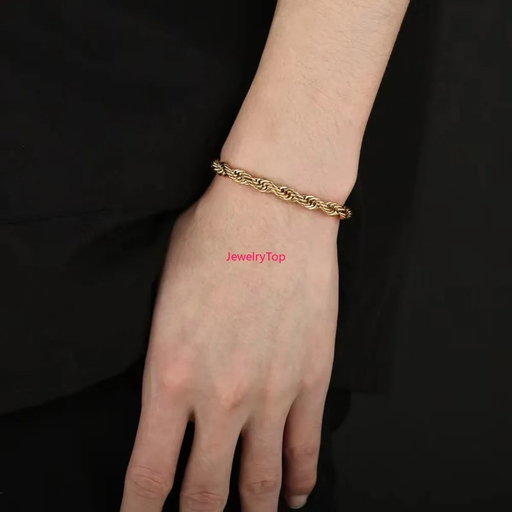 “Wholesale 18K Gold & 925 Silver 4MM Chain Bracelet 20cm