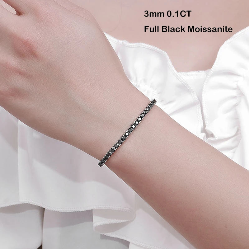 “Black Moissanite Tennis Bracelet, 925 Silver”