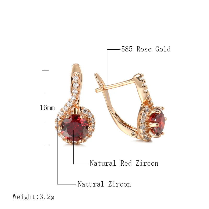 “585 Rose Gold Red Zircon Round Earrings