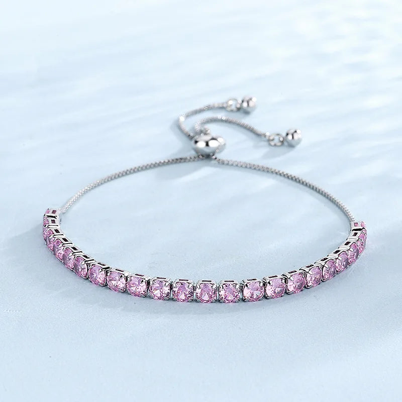 “925 Silver Pink Zircon Adjustable Bracelet”