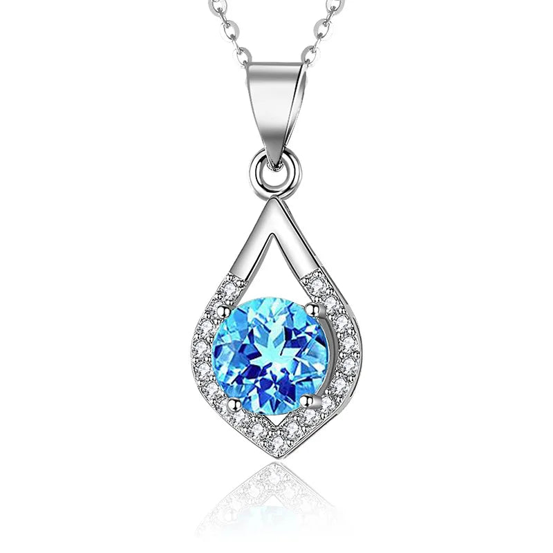 925 Silver Blue Zircon Necklace & Earring Set