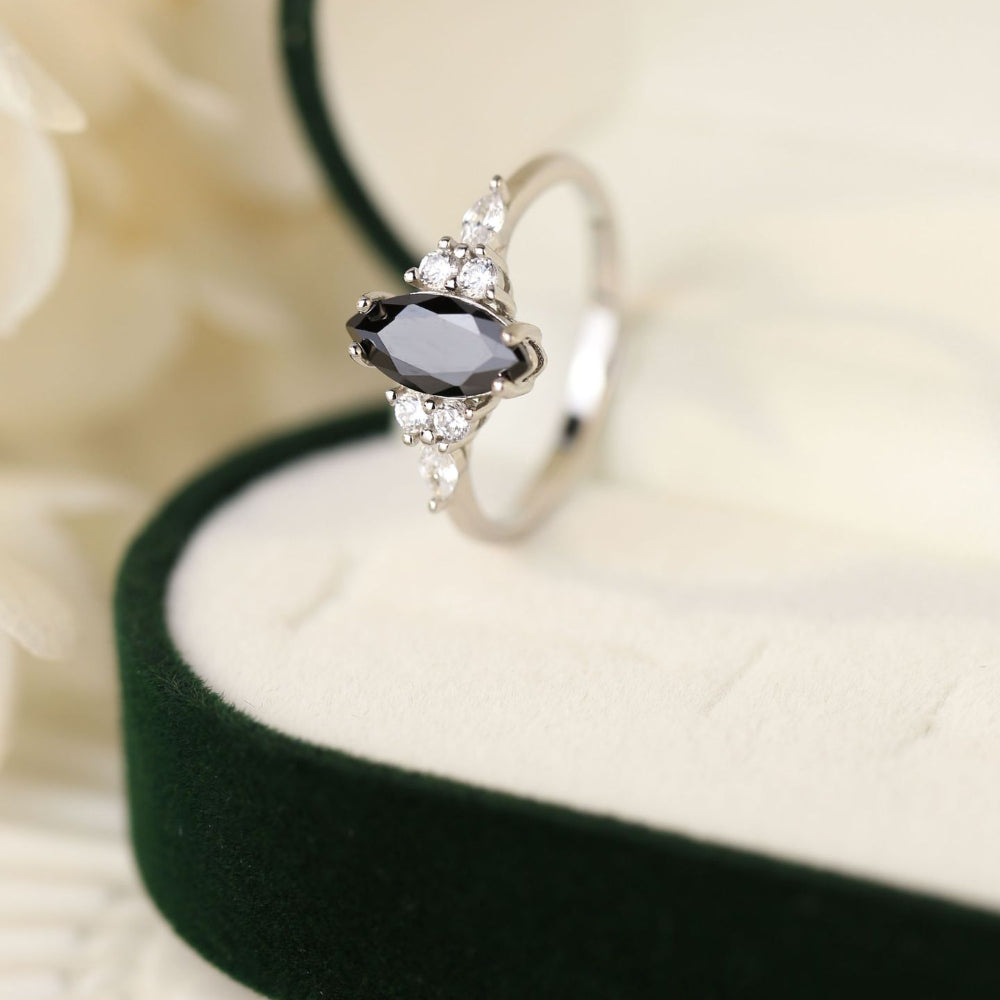 Trumium 1ct S925 Silver Marquise Black Agate Ring