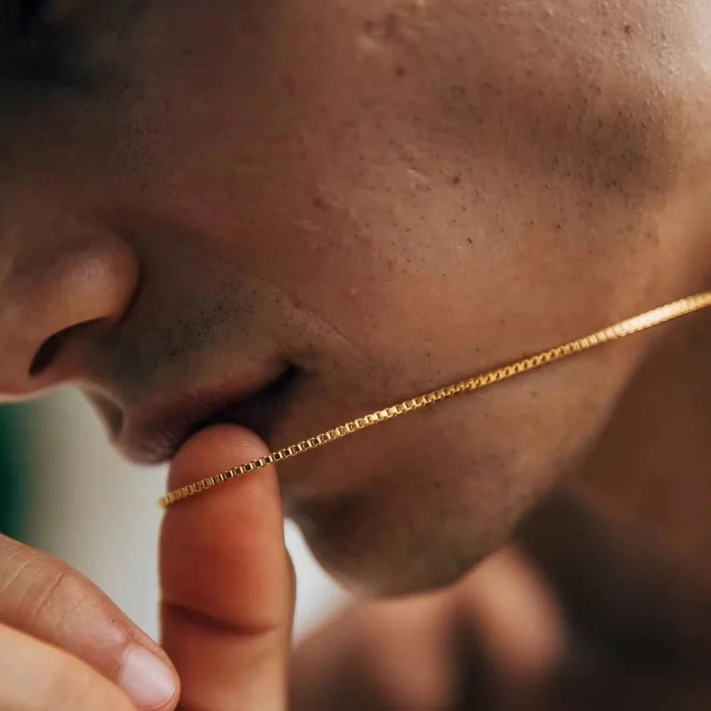 Gold Box Chain Necklace for Men