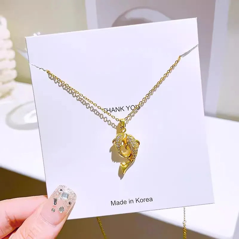 Titanium Steel Dolphin Pendant Necklace