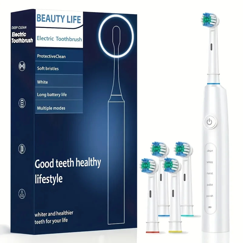 Electric Rotating Toothbrush – Deep Clean with Replacement Heads