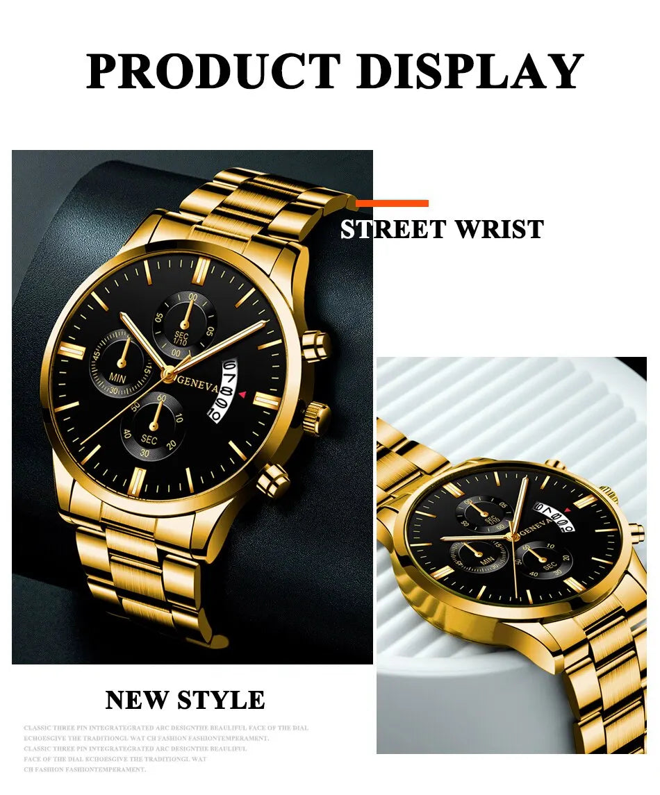 Men's Gold Stainless Steel Quartz Watch, Calenda