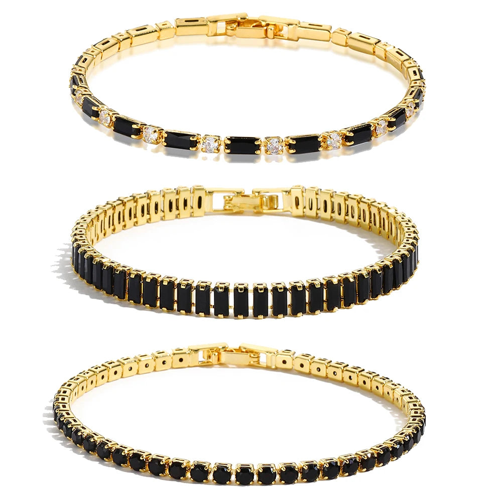 “Black CZ Gold-Plated Tennis Bracelet”