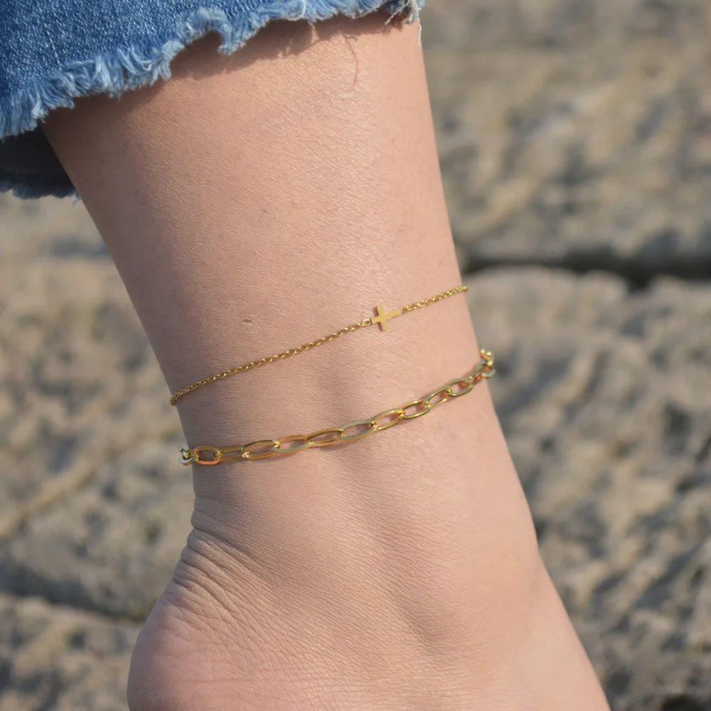 2024 Gold Stainless Steel Layered Anklet for Women