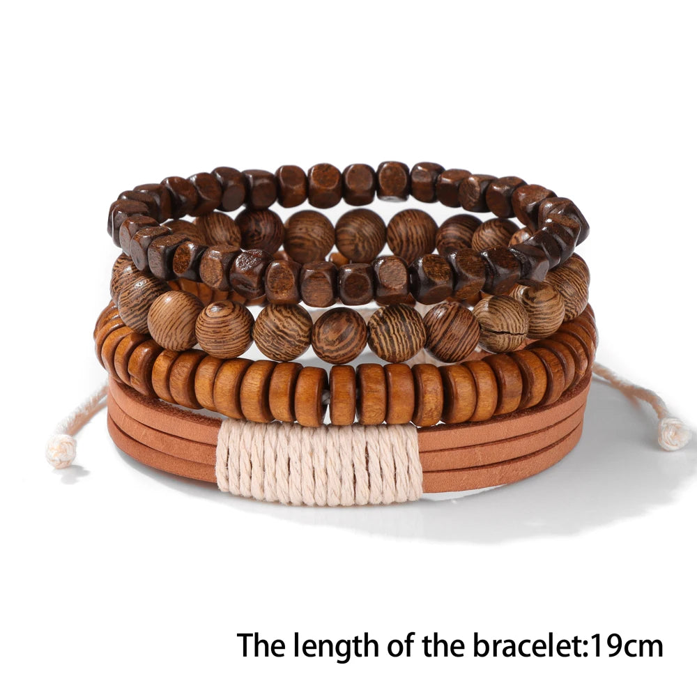 “Men’s Multilayer Wooden Bead Bracelet