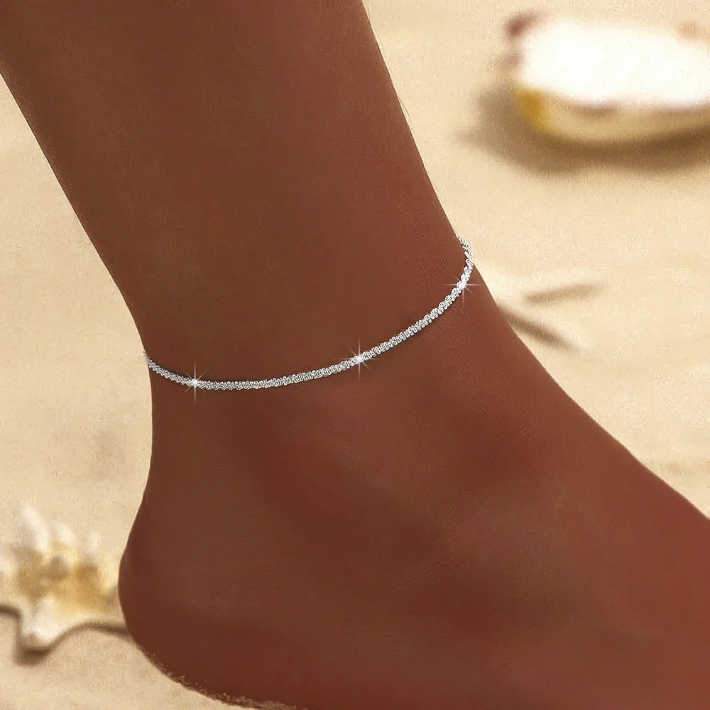 1/2PCS Simple Silver Anklet, Elegant Beach Jewelry