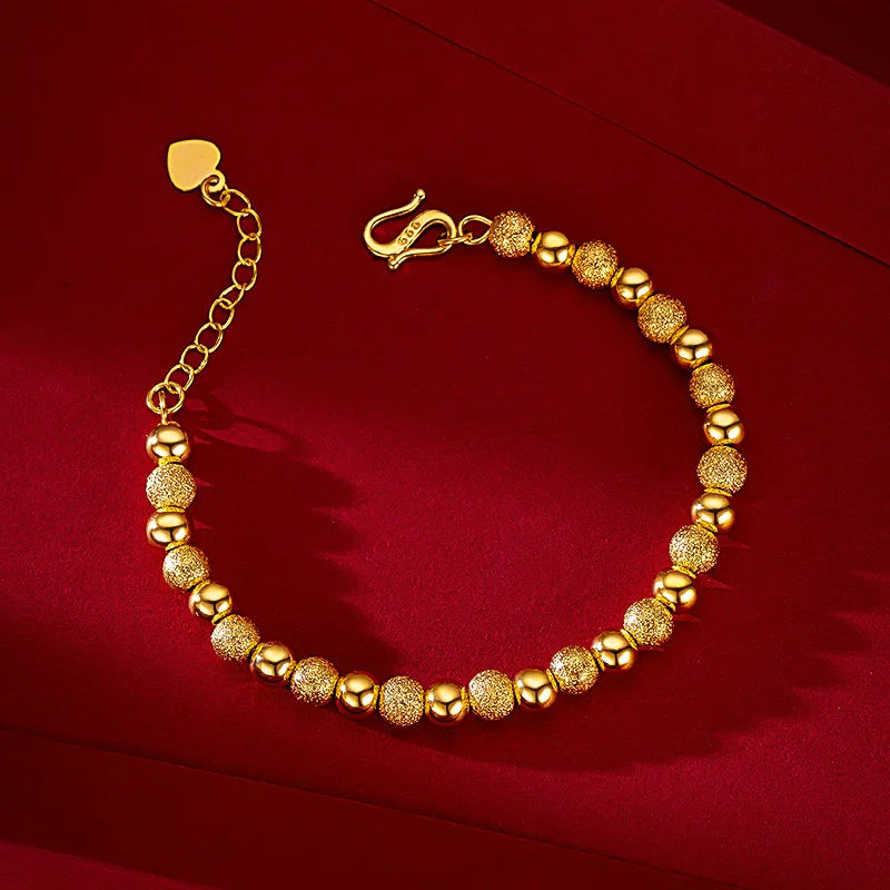 "Real 18K Gold 6mm Bead Chain Bracelet – Adjustable Jewelry Gift