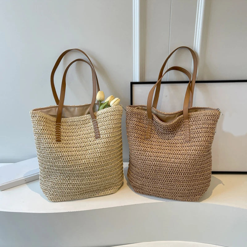 Summer Straw Bucket Bag