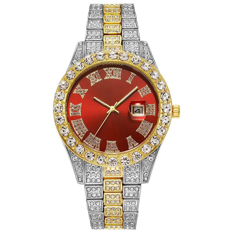 Luxury Gold Men's Quartz Watch, Steel Strap
