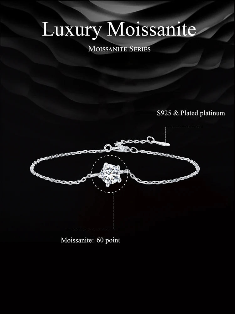 “1CT Moissanite Sterling Silver Charm Bracelet for Women”