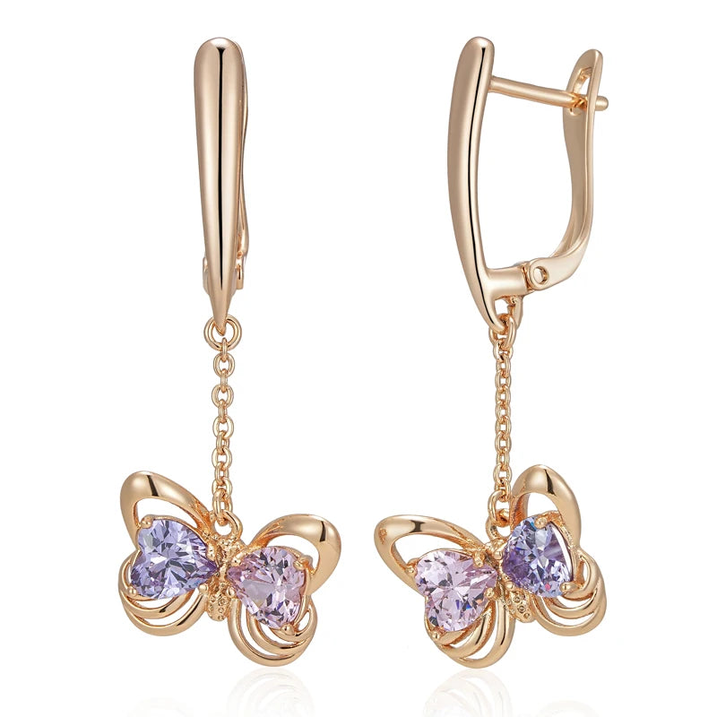 “Butterfly Tassel Rose Gold Zircon Earrings”