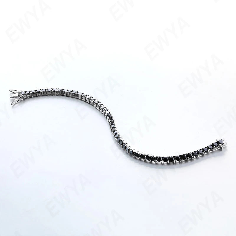 “Black Moissanite Tennis Bracelet, 925 Silver”