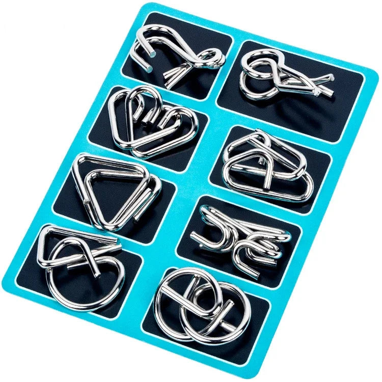 8Pcs Metal Montessori Puzzle Set – Brain Teasers for Kids & Adults