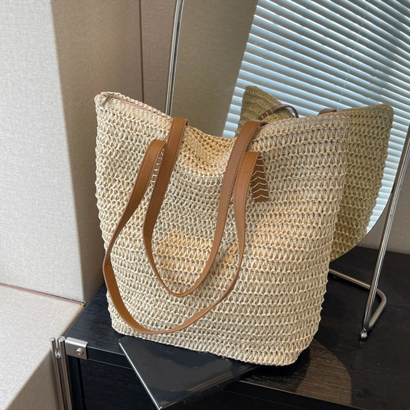 Summer Straw Bucket Bag