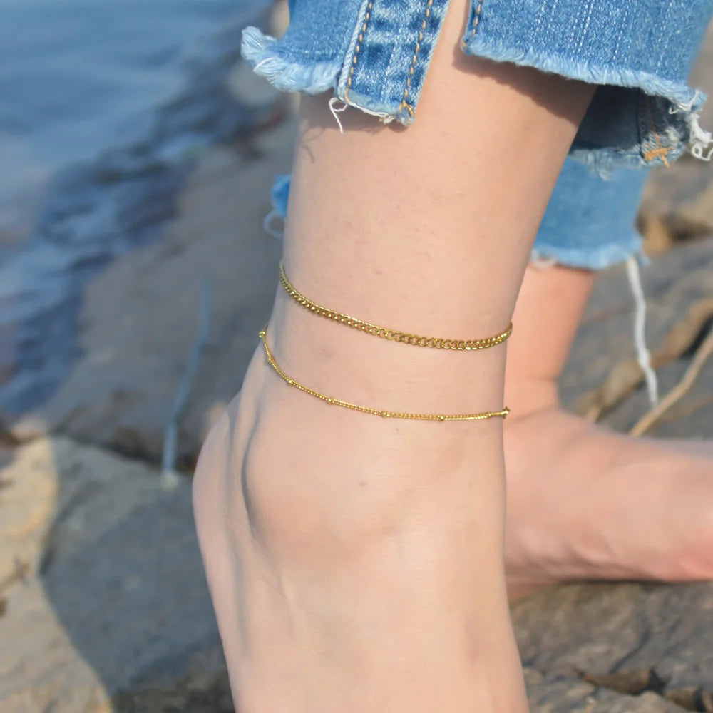 2024 Gold Stainless Steel Layered Anklet for Women