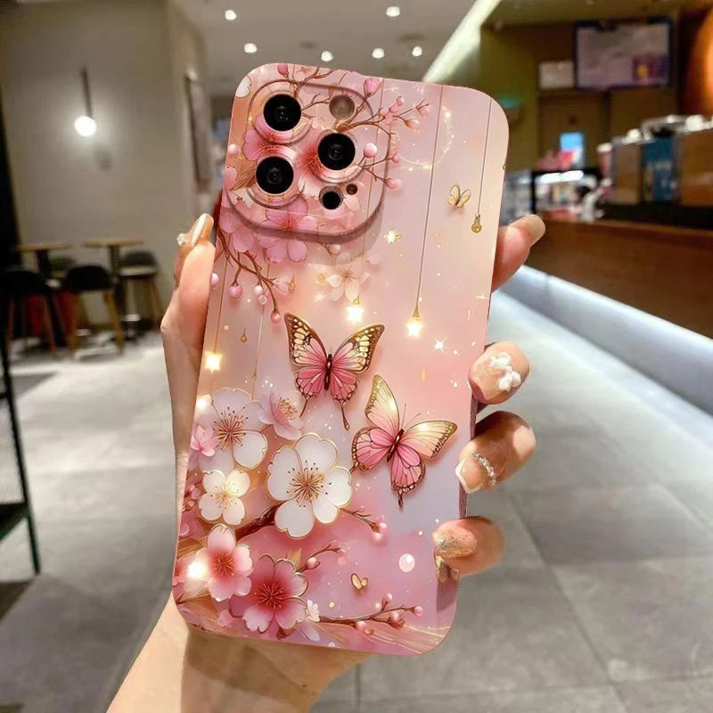 Butterfly & Floral Shockproof Matte Cover – iPhone