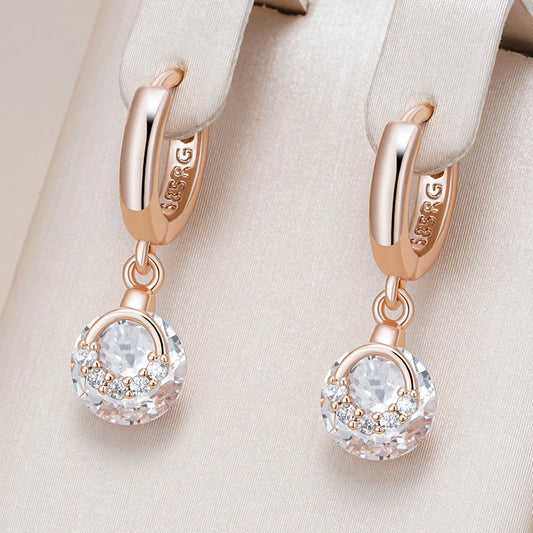 585 Rose Gold White Zircon Drop Earrings