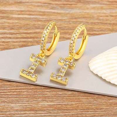 "Gold Zircon Alphabet Hoop Earrings A–Z – Fashion Jewelry Gift