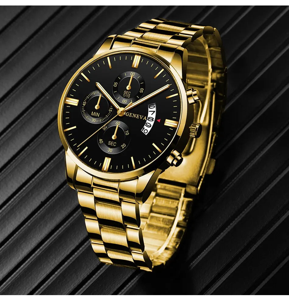 Men's Gold Stainless Steel Quartz Watch, Calenda
